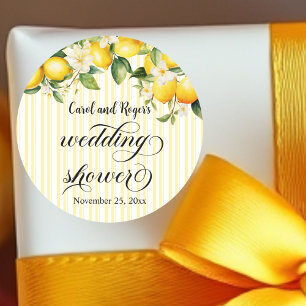 Lemon Branch Mediterranean Summer Wedding Shower Classic Round Sticker