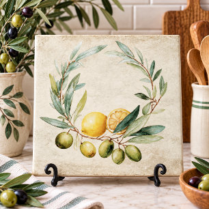 Lemon Branch Olive Wreath Mediterrean Rustic Ceramic Tile