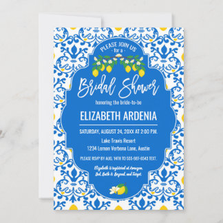 Lemon Branch Yellow Blue Bridal Shower Invitation