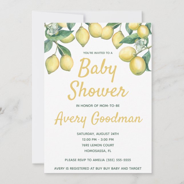Lemon Branches Baby Shower Invitation (Front)