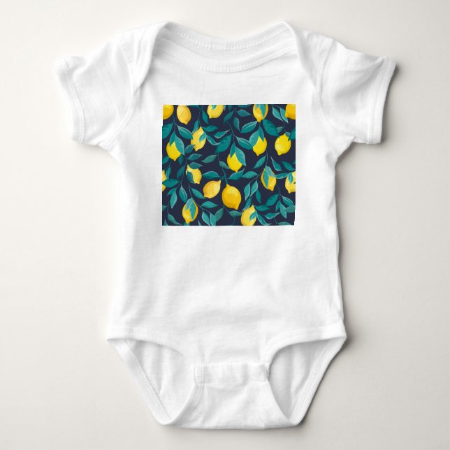 Lemon Branches: Blue Decorative Seamless Baby Bodysuit (Front)