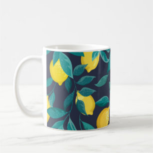 Lemon Branches: Blue Decorative Seamless Coffee Mug