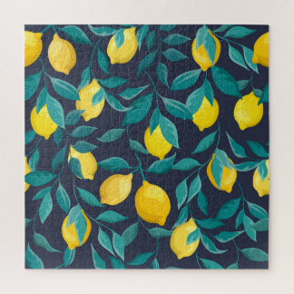 Lemon Branches: Blue Decorative Seamless Jigsaw Puzzle