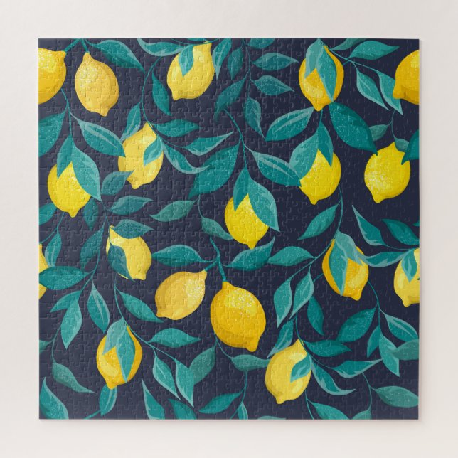 Lemon Branches: Blue Decorative Seamless Jigsaw Puzzle (Vertical)