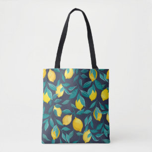 Lemon Branches: Blue Decorative Seamless Tote Bag