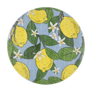 Lemon Branches: Blue Vintage Illustration Cutting Board