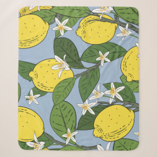 Lemon Branches: Blue Vintage Illustration Sherpa Blanket