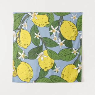 Lemon Branches: Blue Vintage Illustration Tapestry