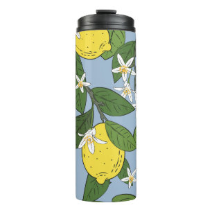 Lemon Branches: Blue Vintage Illustration Thermal Tumbler