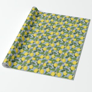 Lemon Branches: Blue Vintage Illustration Wrapping Paper