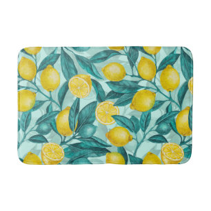 Lemon branches in blue and yellow bath mat
