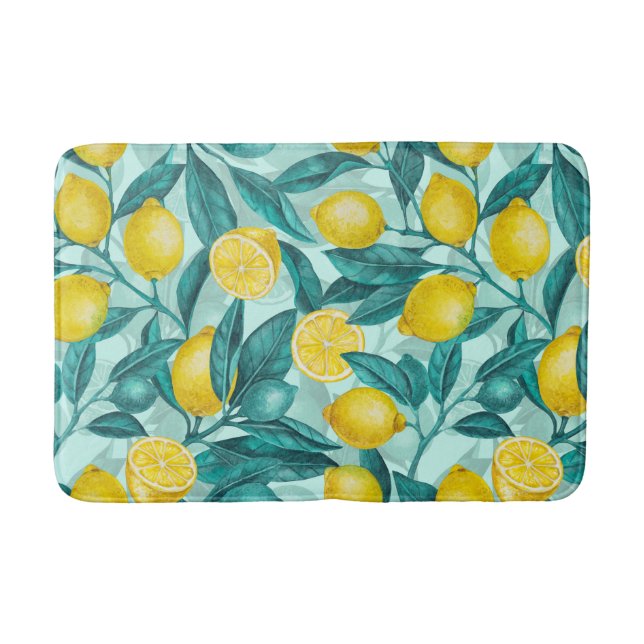 Lemon branches in blue and yellow bath mat (Front)