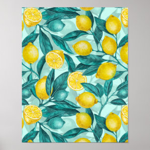 Lemon branches in blue and yellow poster
