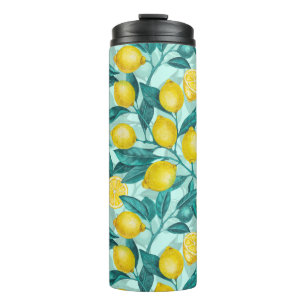 Lemon branches in blue and yellow thermal tumbler
