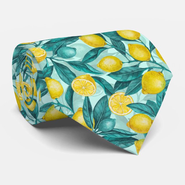 Lemon branches in blue and yellow tie (Rolled)