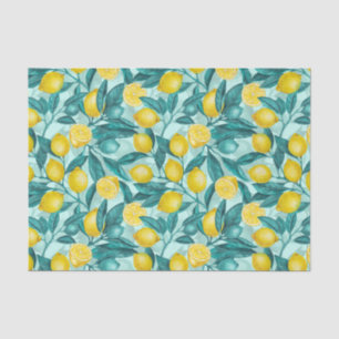 Lemon branches in blue and yellow tissue paper
