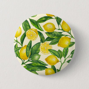 Lemon branches in green and yellow 6 cm round badge