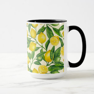 Lemon branches in green and yellow mug