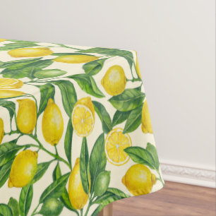 Lemon branches in green and yellow tablecloth
