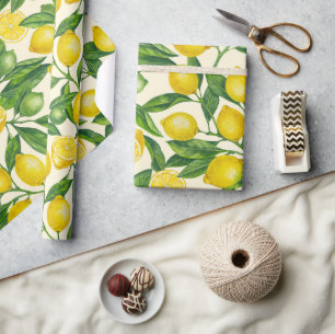 Lemon branches in green and yellow wrapping paper