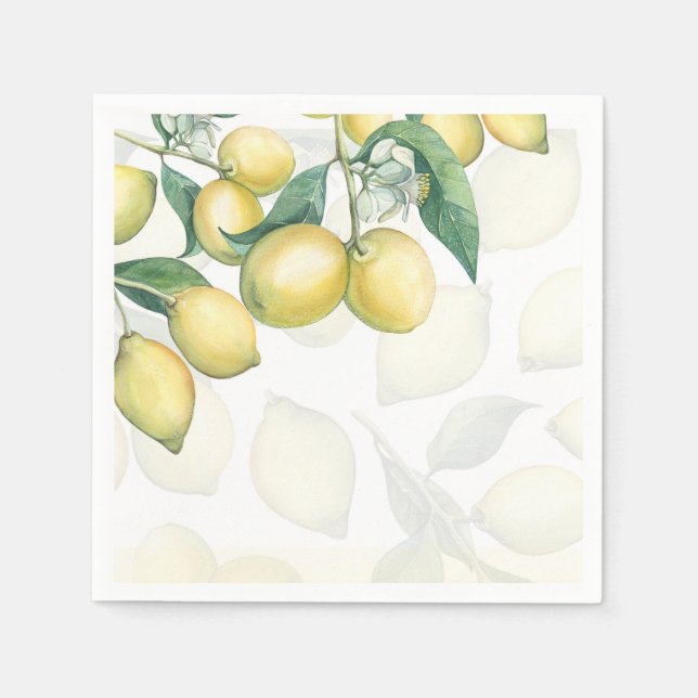Lemon Branches White & Yellow Country Rustic Party Napkin (Front)