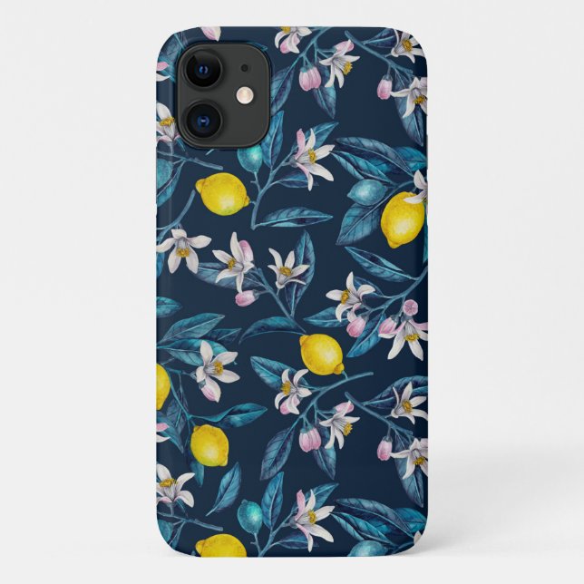 Lemon branches with blossoms and fruit on blue Case-Mate iPhone case (Back)