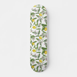 Lemon branches with blossoms and fruit skateboard