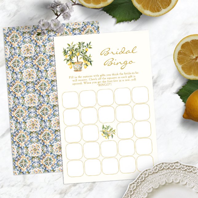 Lemon Bridal Game (Italian Lemon Bridal Bingo Game Blue Tile Back by Painted Paperie
)