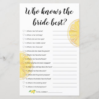 Lemon Bridal Game - Who Know The Bride Best