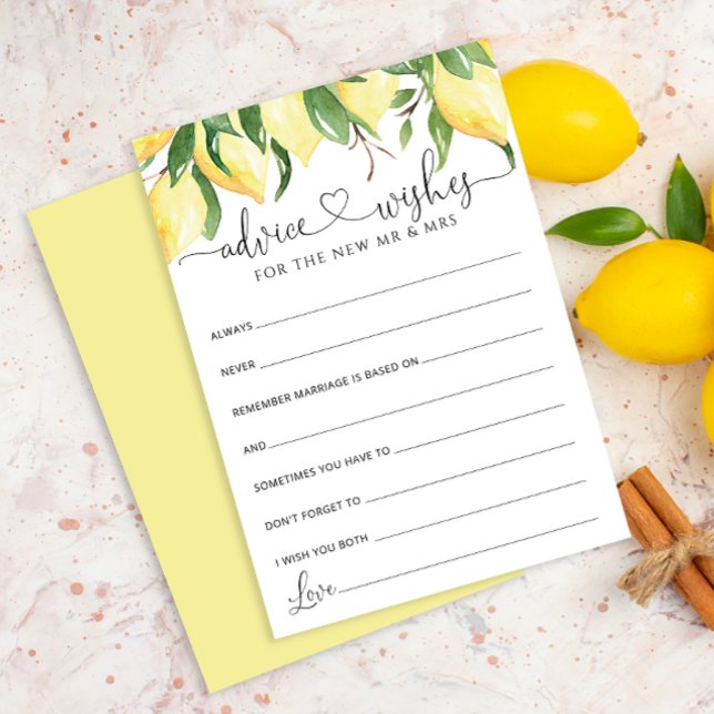 Lemon Bridal Shower Advice and Wishes Cards (Creator Uploaded)