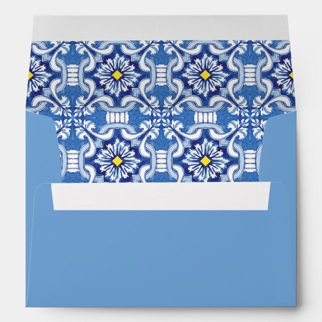 Lemon Bridal Shower Blue Tile Envelope (Back (Bottom))