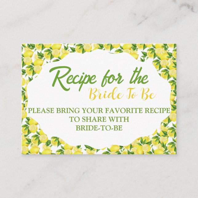 Lemon Bridal Shower Enclosure Card (Front)