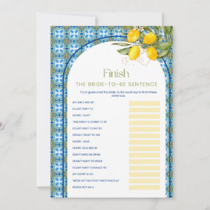 Lemon Bridal Shower Finish The Sentence Game Card