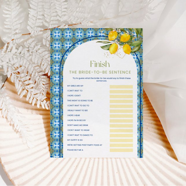 Lemon Bridal Shower Finish The Sentence Game Card (Creator Uploaded)