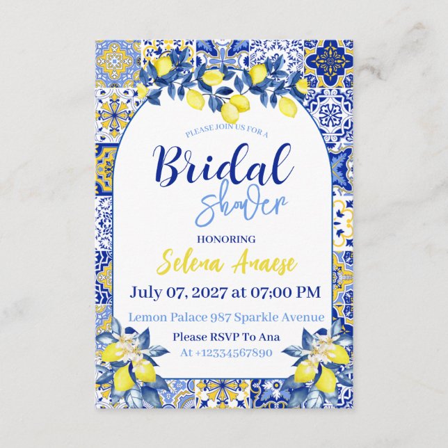 Lemon Bridal Shower Invitation Card (Front)