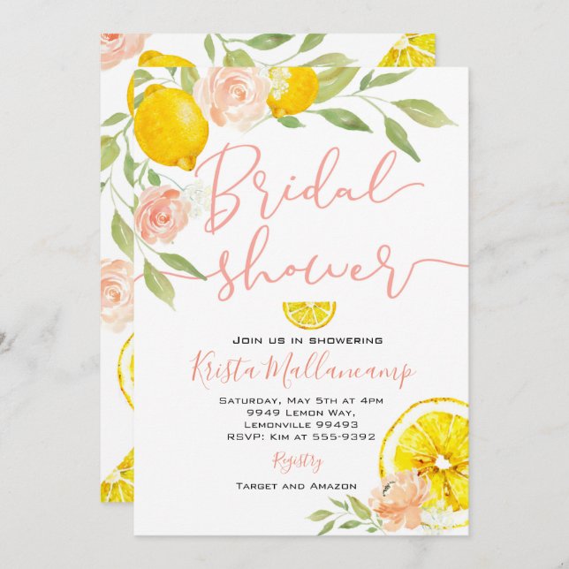 Lemon Bridal Shower Invitation Wedding Flowers  (Front/Back)