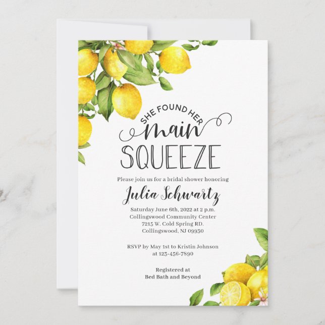 Lemon Bridal Shower Invitations - Main Squeeze (Front)