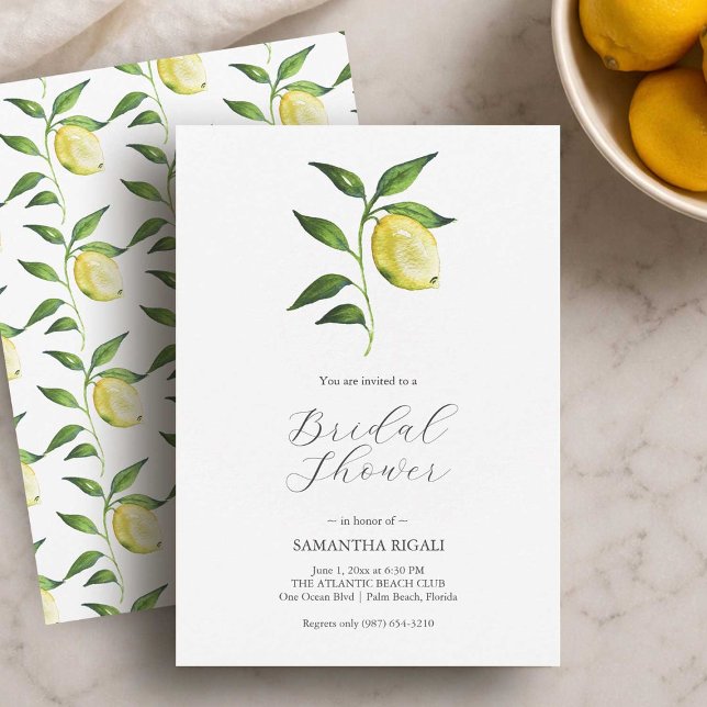 Lemon Bridal Shower Invitations Printing (Lemon themed bridal shower invitations printing by Do Tell A Belle)