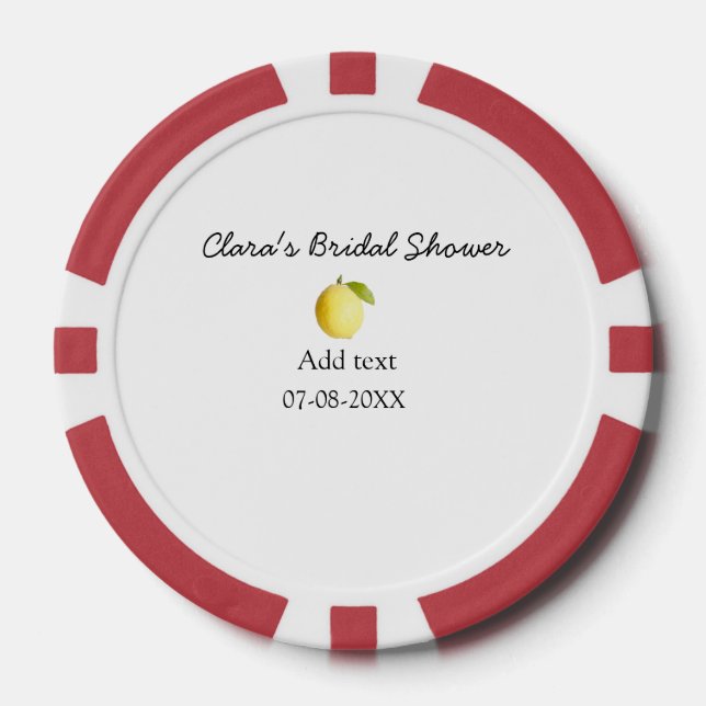 Lemon bridal shower modern simple minimal rustic b poker chips (Front)