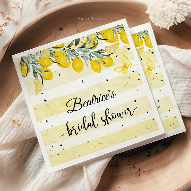 Lemon bridal shower paper napkin (Lemon bridal shower napkins, citrus-themed bridal shower, lemon party decor, summer bridal shower na)