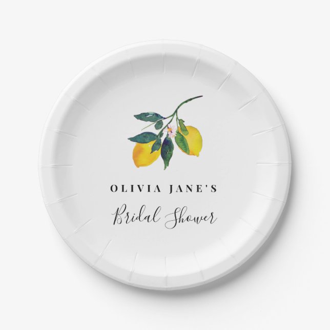 Lemon Bridal Shower Plate, Tropical Paper Plate (Front)