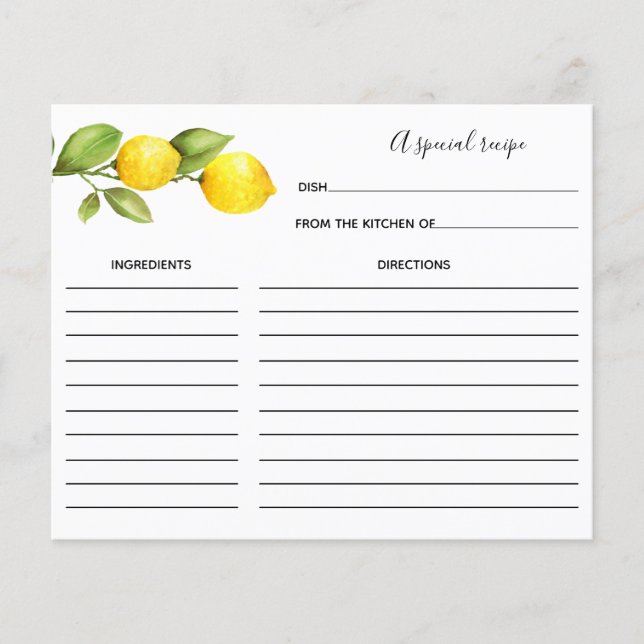 Lemon Bridal Shower Recipe card (Front)