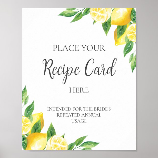 Lemon Bridal Shower Recipe Card Here Sign (Front)