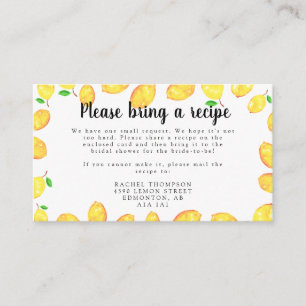 Lemon Bridal Shower Recipe Request Card