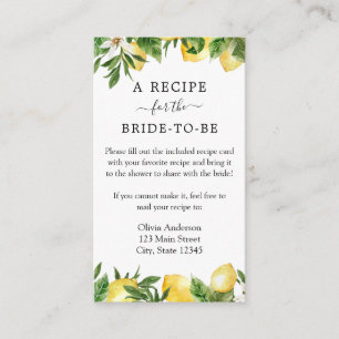Lemon Bridal Shower Recipe Request Enclosure Card