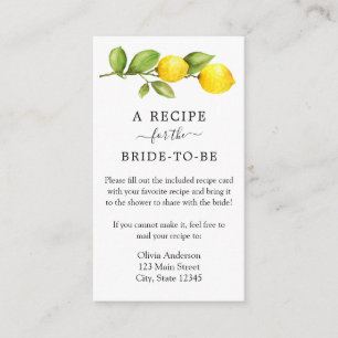 Lemon Bridal Shower Recipe Request Enclosure Card