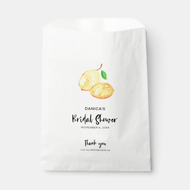 lemon bridal shower thank you watercolor lettering favour bag (Front)