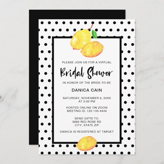 Lemon Bridal Shower virtual online Polka Dots Invitation (Front/Back)