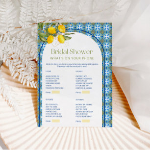Lemon Bridal Shower What's On Your Phone Game Card