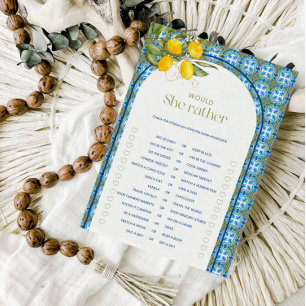 Lemon Bridal Shower Would She Rather Game Card